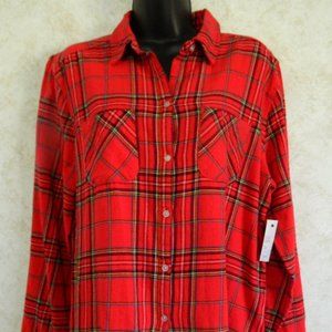 Ladies Croft & Barrow Red Plaid Extra Soft Flannel Soft Button Down Shirt Large